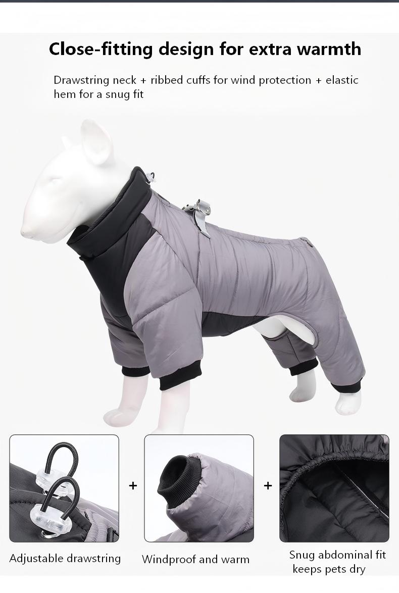 AuriPaw Thick Winter Dog Jumpsuit – Waterproof & Reflective Four-Leg Cotton Pet Jacket, Warm Full-Body Coat for Cold Weather
