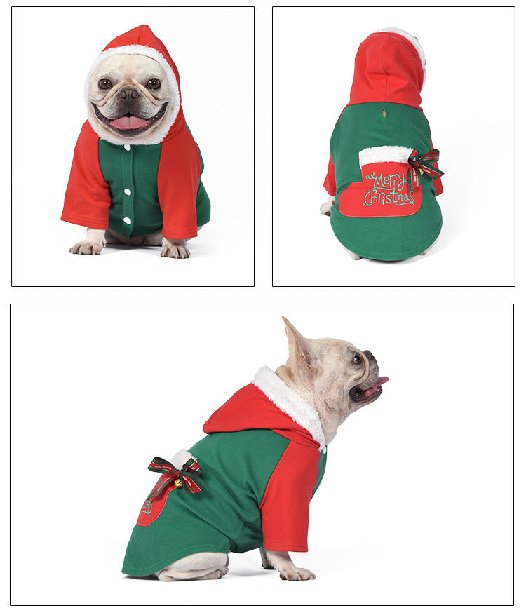 Dog Christmas Outfit with Bells & Bow Accessories, Festive Pet Sweatshirt – Two Colors Available