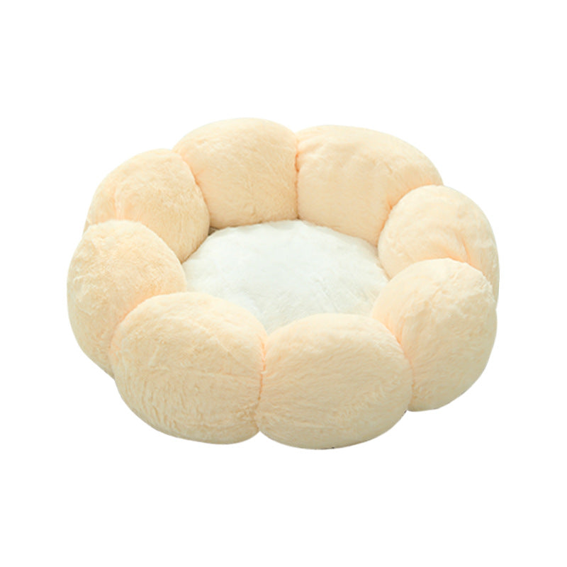Winter Warm Flower Cat Bed, Round Plush Pet Nest for Cats and Small Dogs