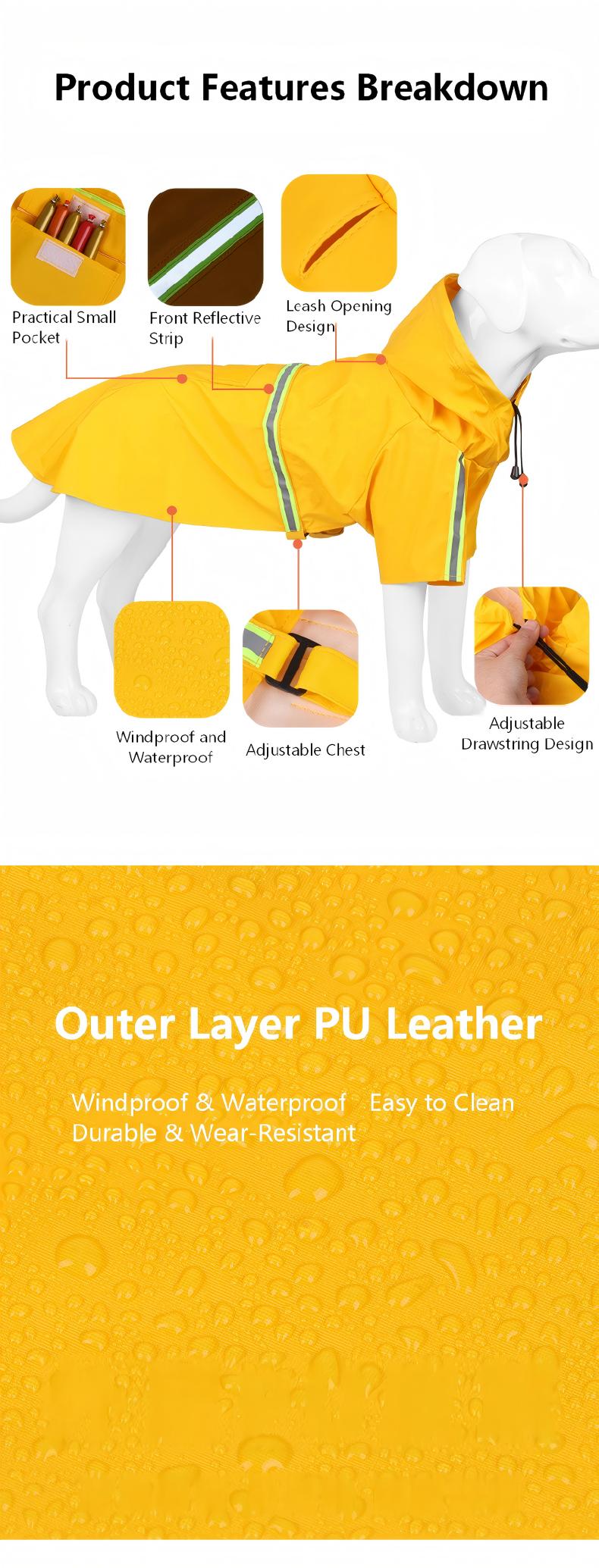 AuriPaw Large Dog Raincoat – Waterproof Reflective Dog Rain Jacket with Hood, Lightweight Two-Leg Design for Outdoor Walking & Safety