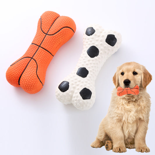 Durable Latex Dog Chew Toys 2PCS – Basketball & Soccer Bone Set with Sound for Fun & Entertainment