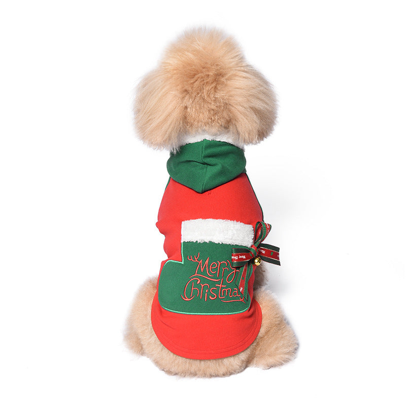 Dog Christmas Outfit with Bells & Bow Accessories, Festive Pet Sweatshirt – Two Colors Available