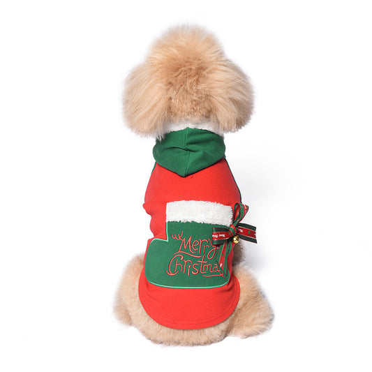 Dog Christmas Outfit with Bells & Bow Accessories, Festive Pet Sweatshirt – Two Colors Available