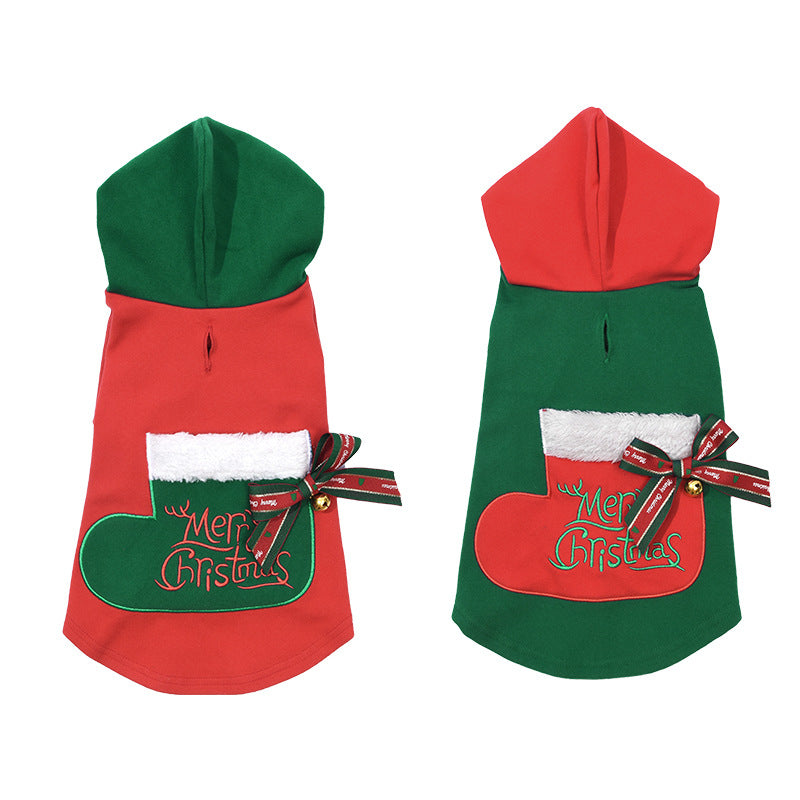 Dog Christmas Outfit with Bells & Bow Accessories, Festive Pet Sweatshirt – Two Colors Available