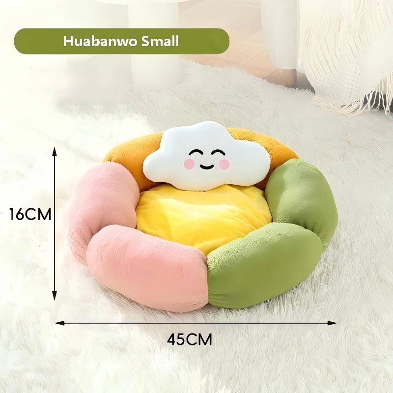 Winter Warm Flower Cat Bed, Round Plush Pet Nest for Cats and Small Dogs