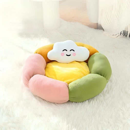 Winter Warm Flower Cat Bed, Round Plush Pet Nest for Cats and Small Dogs