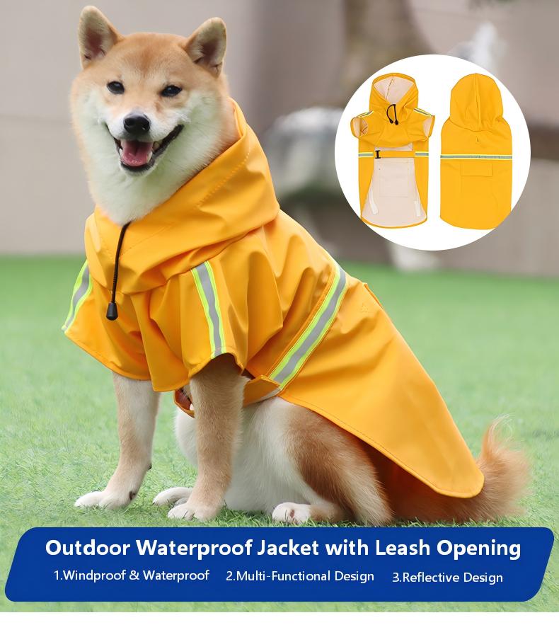 AuriPaw Large Dog Raincoat – Waterproof Reflective Dog Rain Jacket with Hood, Lightweight Two-Leg Design for Outdoor Walking & Safety