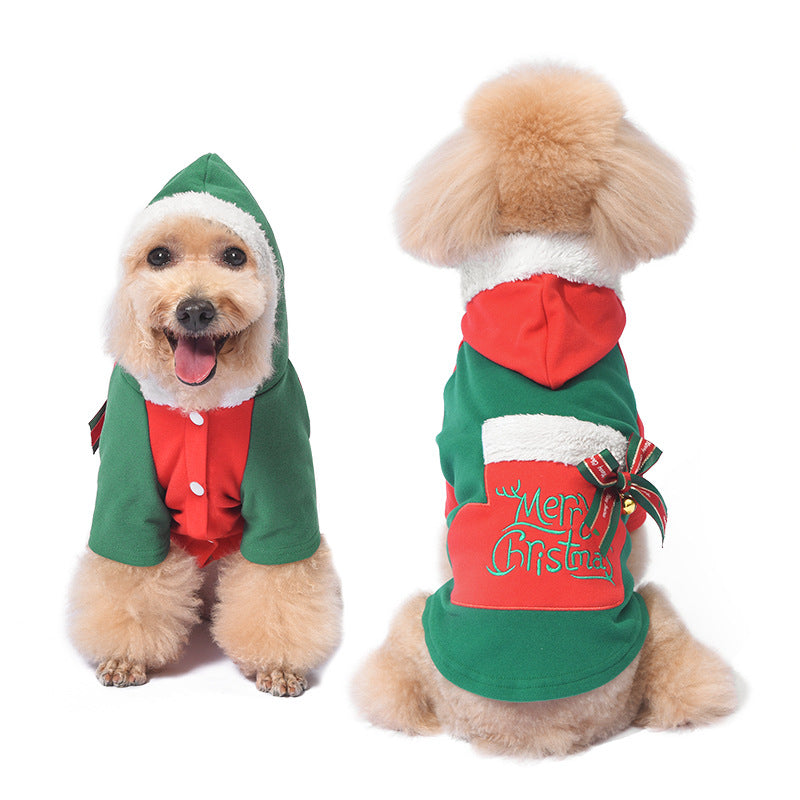 Dog Christmas Outfit with Bells & Bow Accessories, Festive Pet Sweatshirt – Two Colors Available