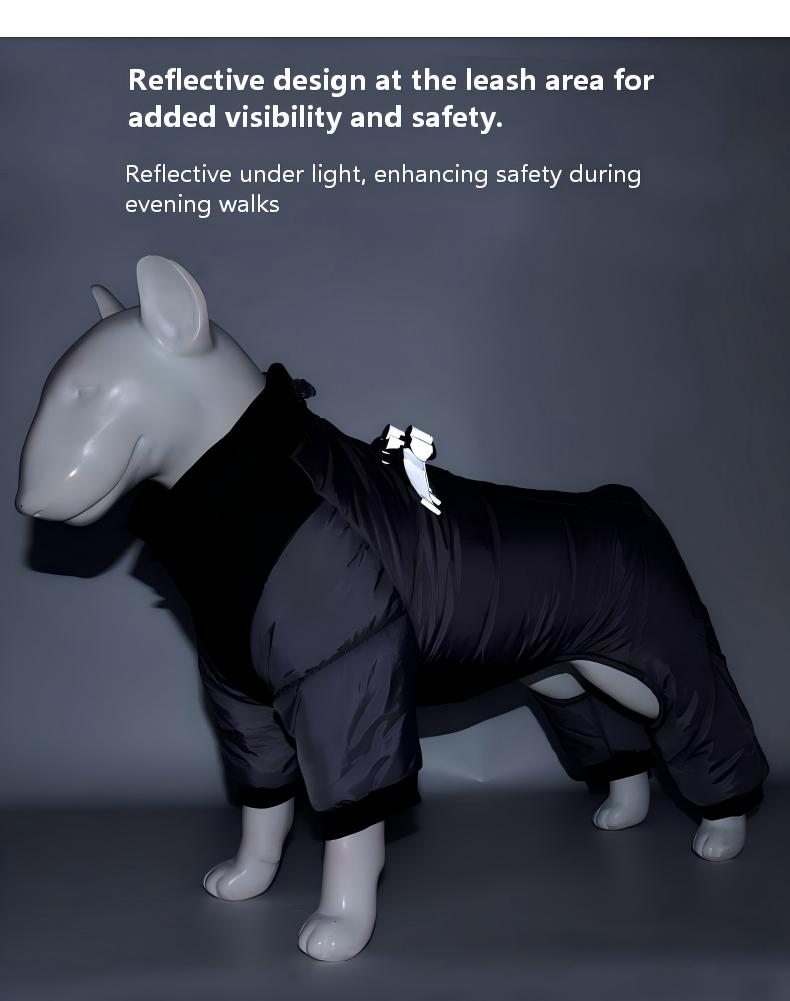 AuriPaw Thick Winter Dog Jumpsuit – Waterproof & Reflective Four-Leg Cotton Pet Jacket, Warm Full-Body Coat for Cold Weather