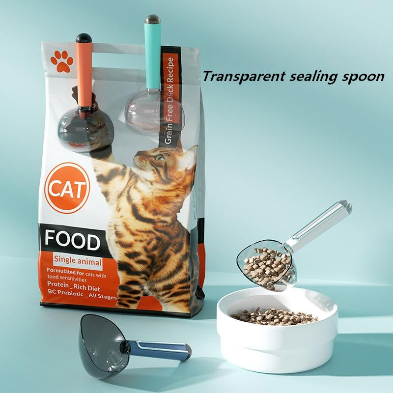 Pet Food Scoop with Stainless Steel Bag Clip – Large Handle, Measuring Scale for Cat & Dog Kibble