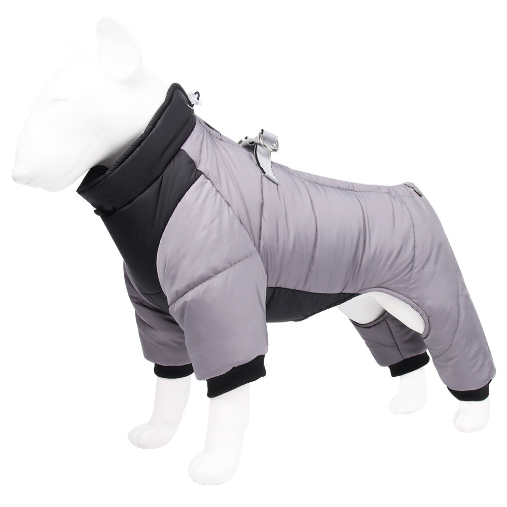 AuriPaw Thick Winter Dog Jumpsuit – Waterproof & Reflective Four-Leg Cotton Pet Jacket, Warm Full-Body Coat for Cold Weather