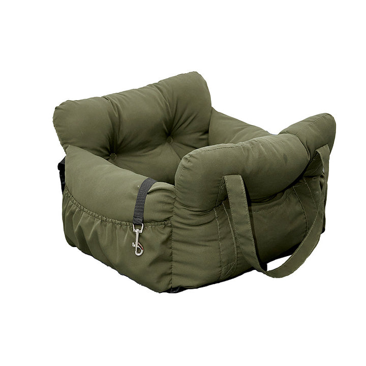 AuriPaw Olive Green Dog Car Seat Bed – Soft Travel Booster Bed for Small to Large Dogs