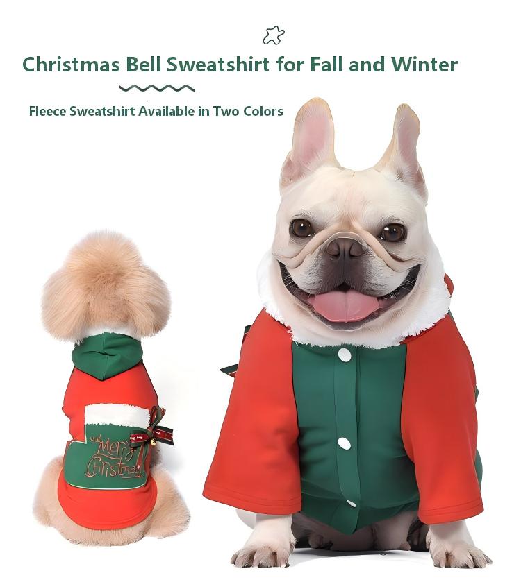 Dog Christmas Outfit with Bells & Bow Accessories, Festive Pet Sweatshirt – Two Colors Available