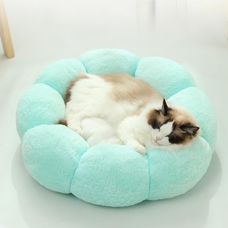 Winter Warm Flower Cat Bed, Round Plush Pet Nest for Cats and Small Dogs