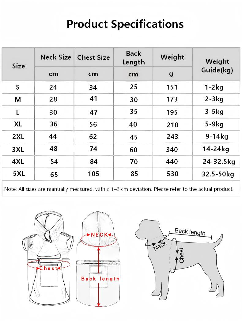 AuriPaw Large Dog Raincoat with Hood – Waterproof Reflective Dog Rain Jacket, Lightweight Two-Leg Rain Cape for Outdoor Walking & Safety