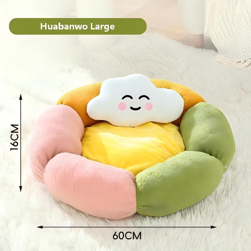 Winter Warm Flower Cat Bed, Round Plush Pet Nest for Cats and Small Dogs