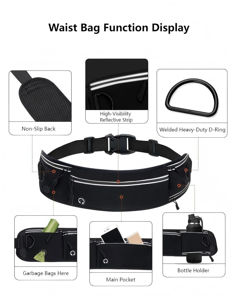 Hands-Free Running Dog Leash with Waist Belt – Shock-Absorbing, Reflective Nylon Retractable Pet Leash for Jogging & Walking