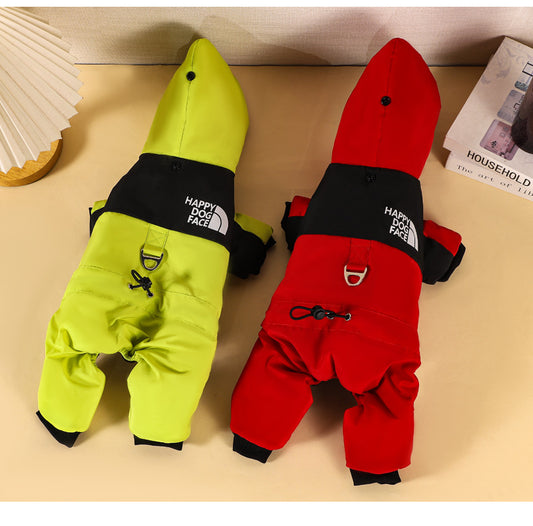 Outdoor Winter Dog Jacket, Thick Fleece-Lined Hooded Pet Jumpsuit, Warm Padded Coat for Cold Weather