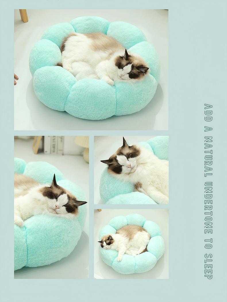 Winter Warm Flower Cat Bed, Round Plush Pet Nest for Cats and Small Dogs