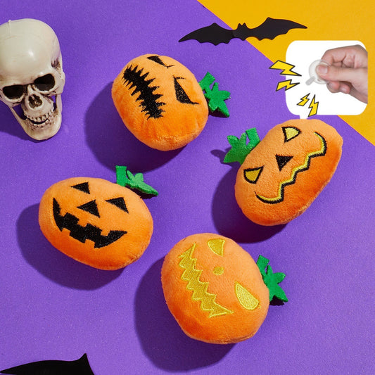 Halloween Cat Toys 4-Pack – Unique Pumpkin Faces, Squeaky & Chewable