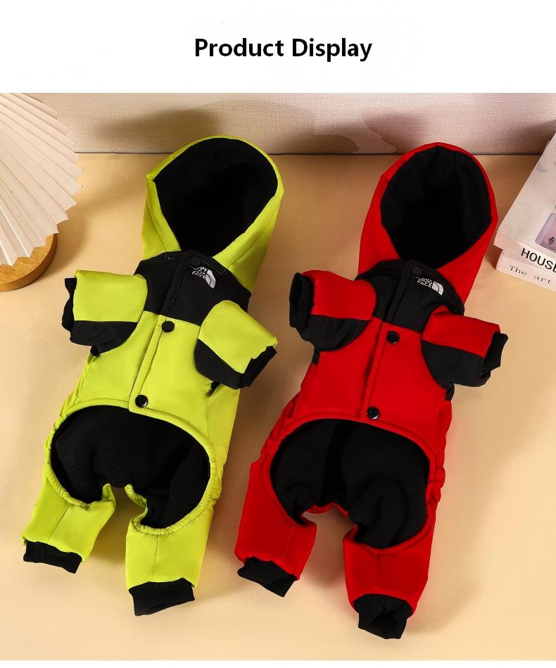 Outdoor Winter Dog Jacket, Thick Fleece-Lined Hooded Pet Jumpsuit, Warm Padded Coat for Cold Weather