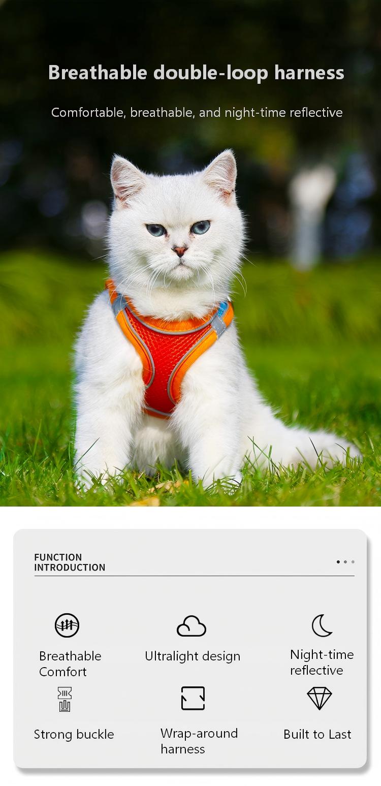 Adjustable Pet Harness with Reflective Leash - Breathable Design for Dogs & Cats