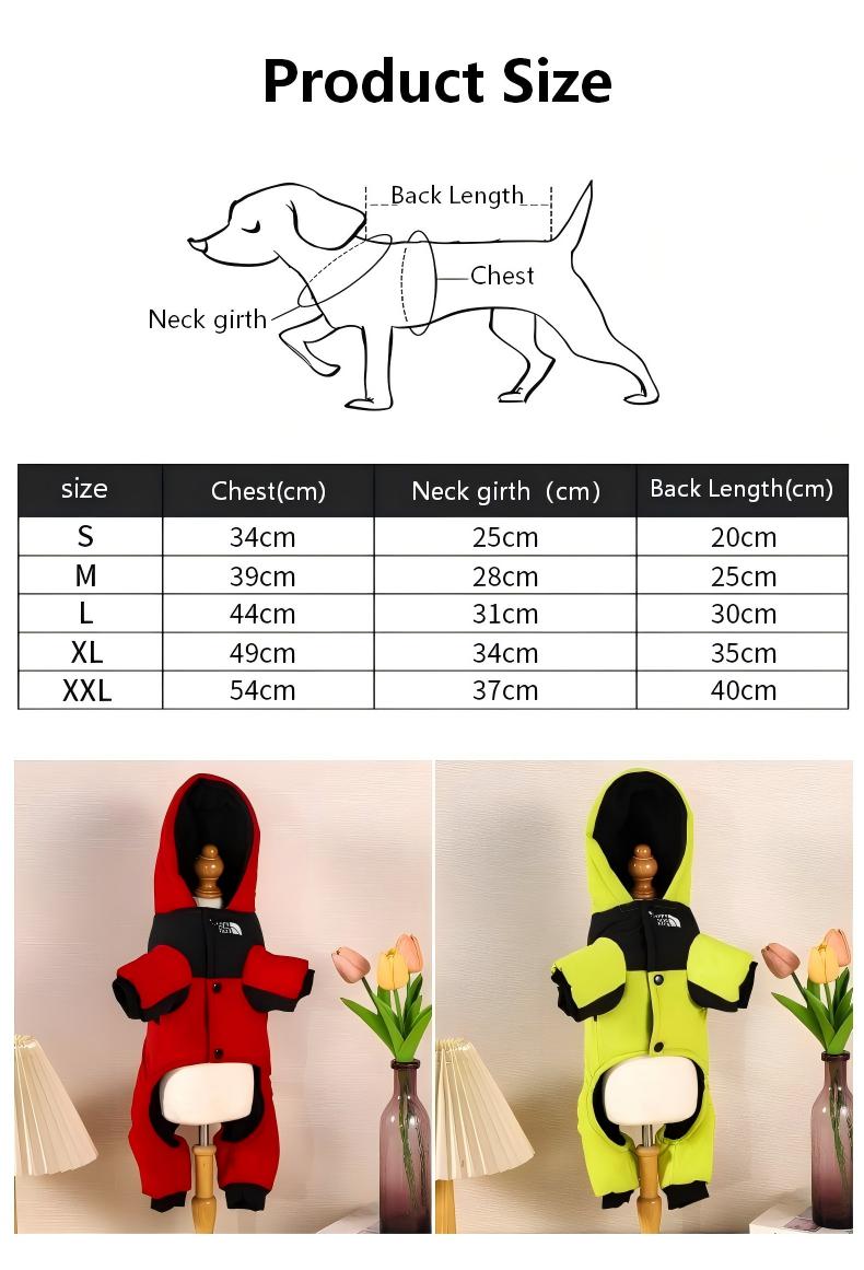 Outdoor Winter Dog Jacket, Thick Fleece-Lined Hooded Pet Jumpsuit, Warm Padded Coat for Cold Weather