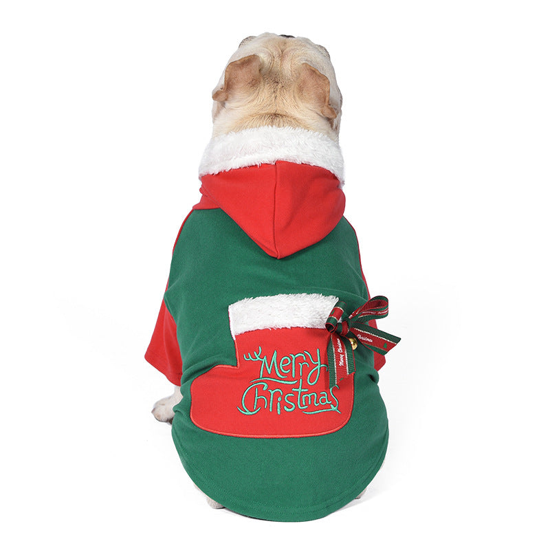 Dog Christmas Outfit with Bells & Bow Accessories, Festive Pet Sweatshirt – Two Colors Available