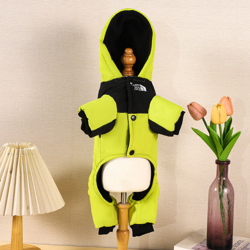 Outdoor Winter Dog Jacket, Thick Fleece-Lined Hooded Pet Jumpsuit, Warm Padded Coat for Cold Weather