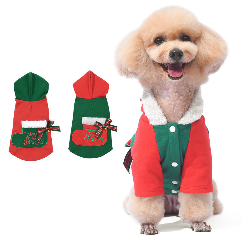 Dog Christmas Outfit with Bells & Bow Accessories, Festive Pet Sweatshirt – Two Colors Available