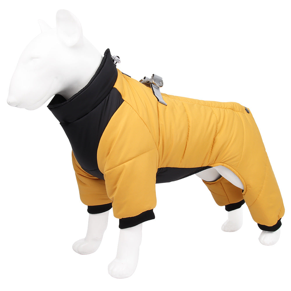 AuriPaw Thick Winter Dog Jumpsuit – Waterproof & Reflective Four-Leg Cotton Pet Jacket, Warm Full-Body Coat for Cold Weather