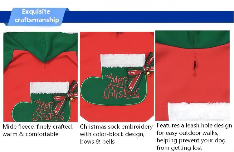 Dog Christmas Outfit with Bells & Bow Accessories, Festive Pet Sweatshirt – Two Colors Available